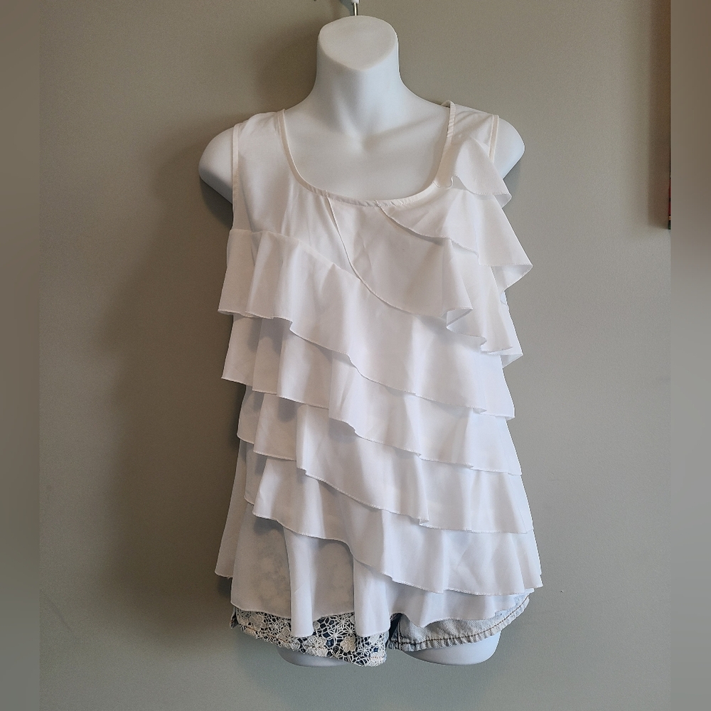 White Ruffled Sleeveless Top